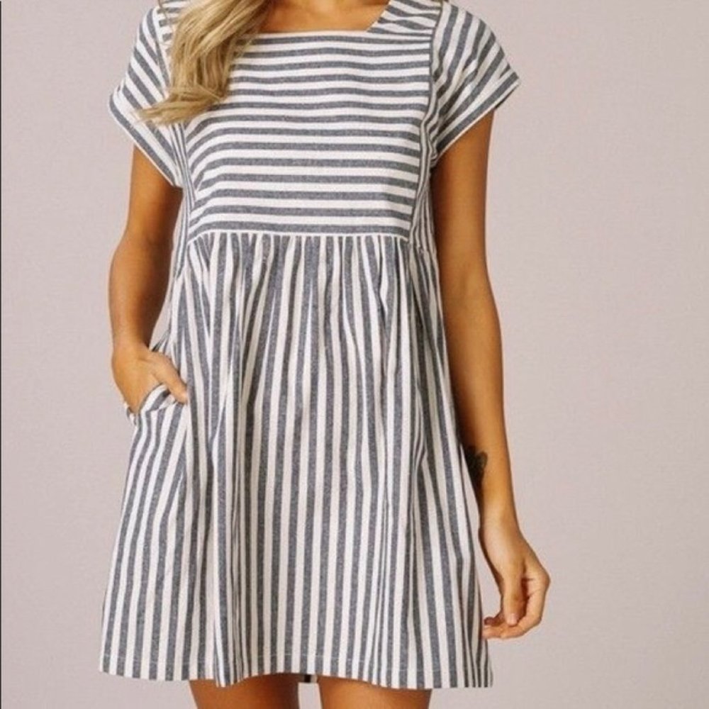 Striped Babydoll Dress w/pockets - Listicle